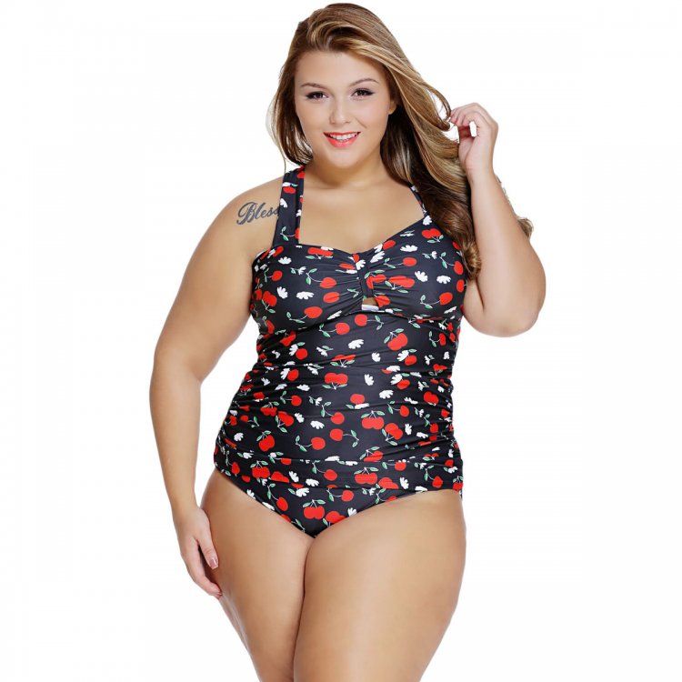 Cherry Print Plus Size Two Piece Swimsuit