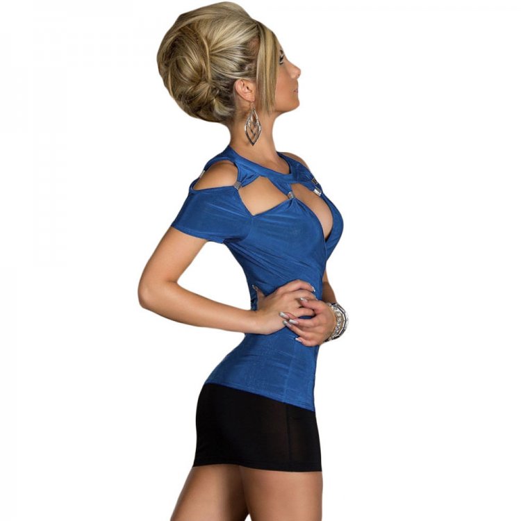 Womens Royal Blue Hollow outs Top with Hardware Detail