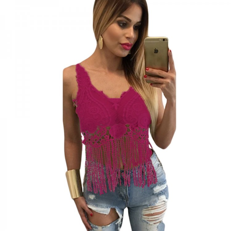 Rosy Lacy Crochet Cropped Vest Top