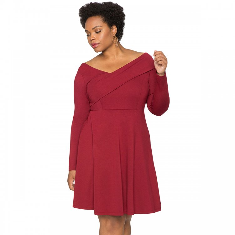 Red Cross Shoulder Fit and Flare Curvy Dress