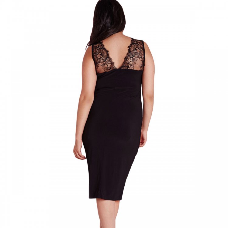 Black Plus Size Slinky Lace Ruched Dress
