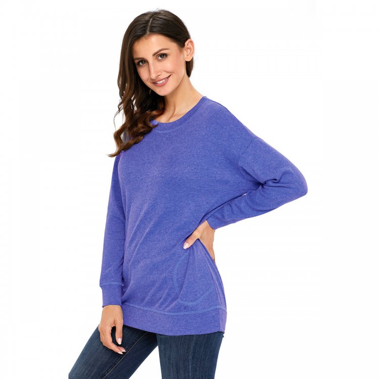 Blue Casual Pocket Style Long Sleeve Top