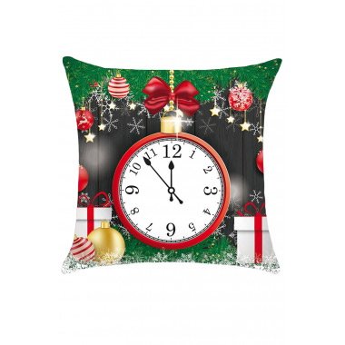 Christmas Clock and Baubles Pattern Decorative Pillow Case