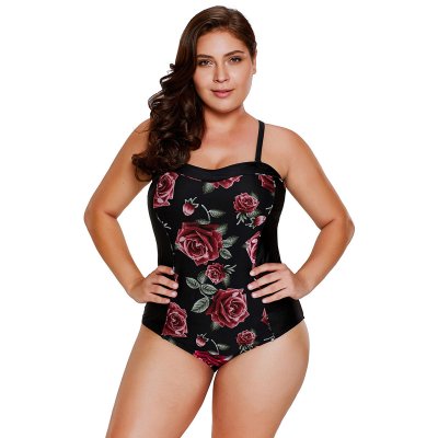 Blooming Rose Print Hourglass One Piece Swimsuit