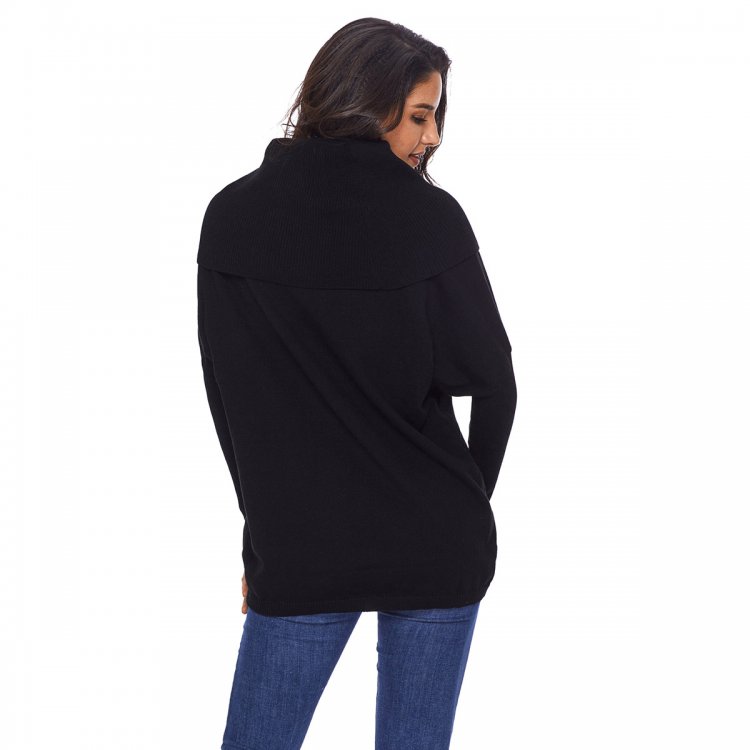 Black Cozy Cowl Neck Long Sleeve Sweater