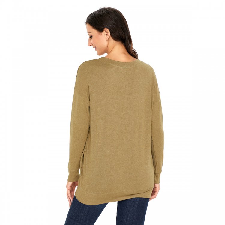 Olive Casual Pocket Style Long Sleeve Top