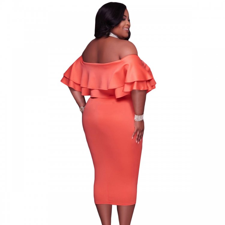 Orange Layered Ruffle Off Shoulder Curvaceous Dress