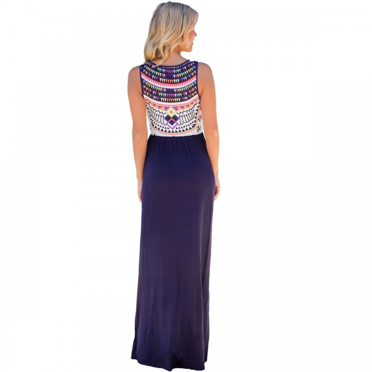 Stylish Aztec Print Sleeveless Purple Maxi Dress