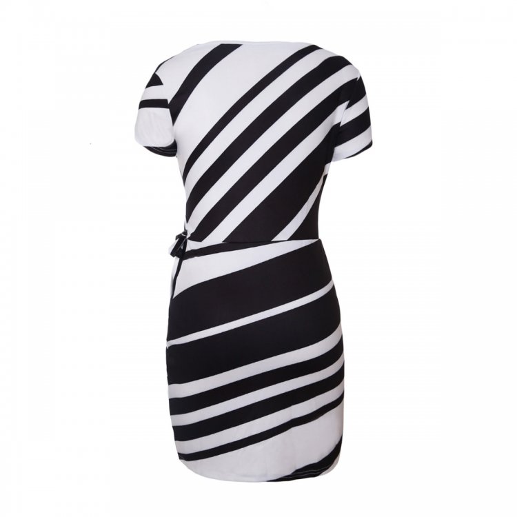 Black White Stripe Knot Sheath Dress