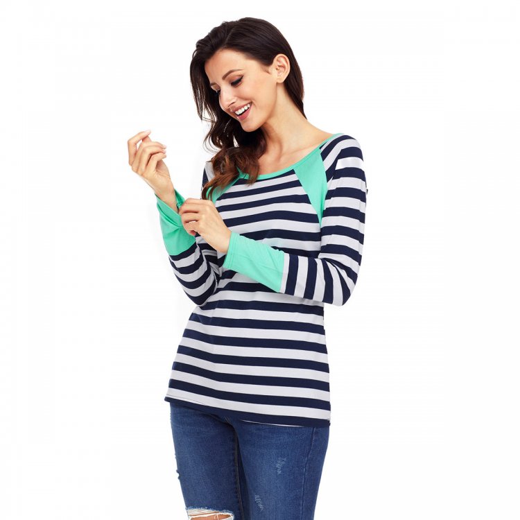 Mint Splice Accent Navy White Striped Long Sleeve Shirt