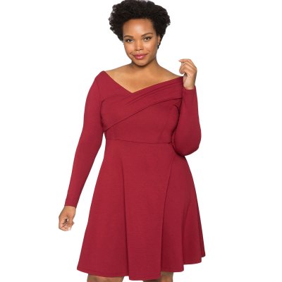 Red Cross Shoulder Fit and Flare Curvy Dress