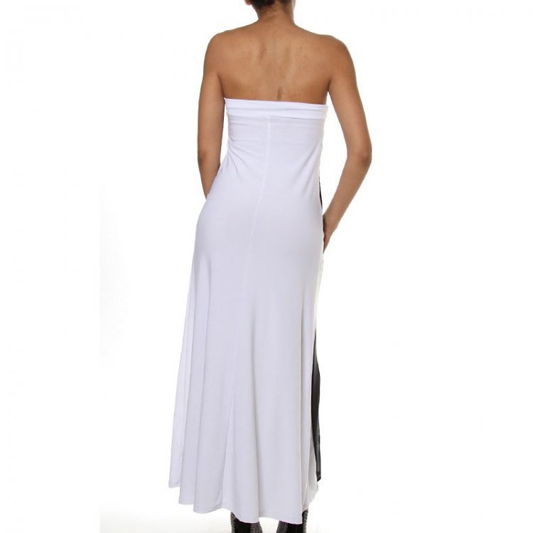White Strapless Mesh Insert Convertible Maxi Dress