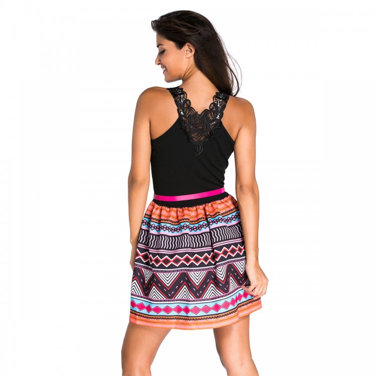 Black Tank Top Tribal Print Skirt Flared Dress