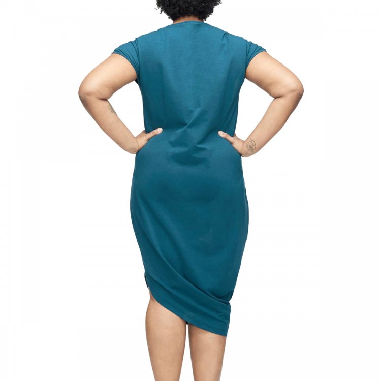 Marine Short Sleeve Asymmetrical Hem Plus Size Dress