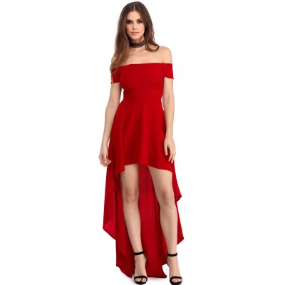 Red High Low Hem Off Shoulder Party Dress