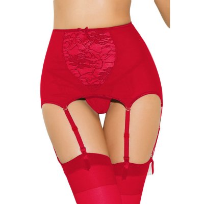 Red High-waisted Lace Hollow-out Garter Belt
