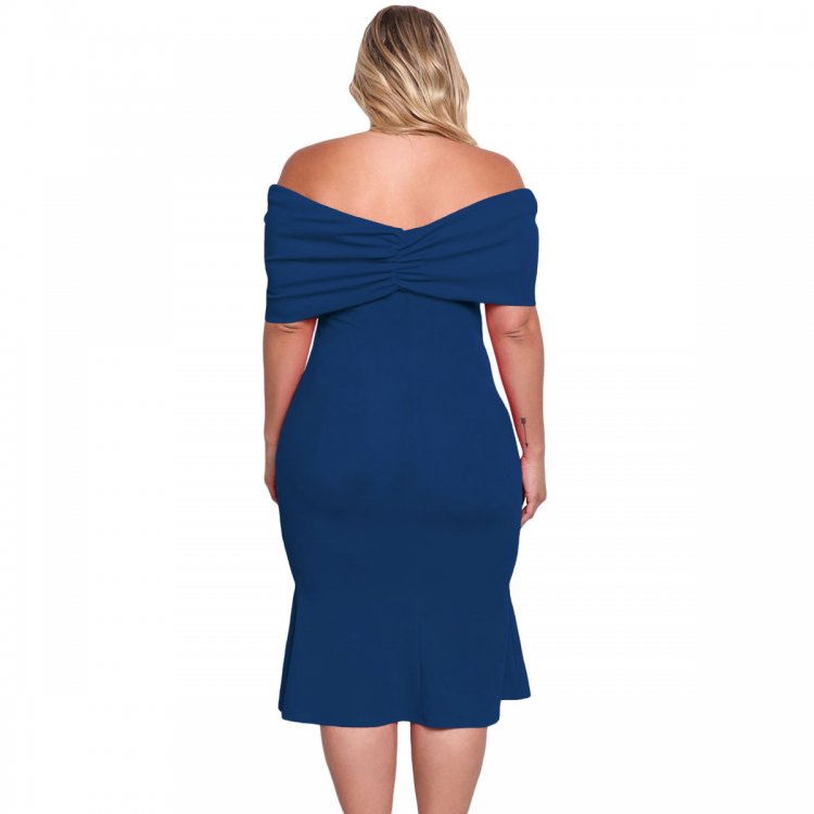 Blue Plus Size Off Shoulder Mermaid Midi Dress