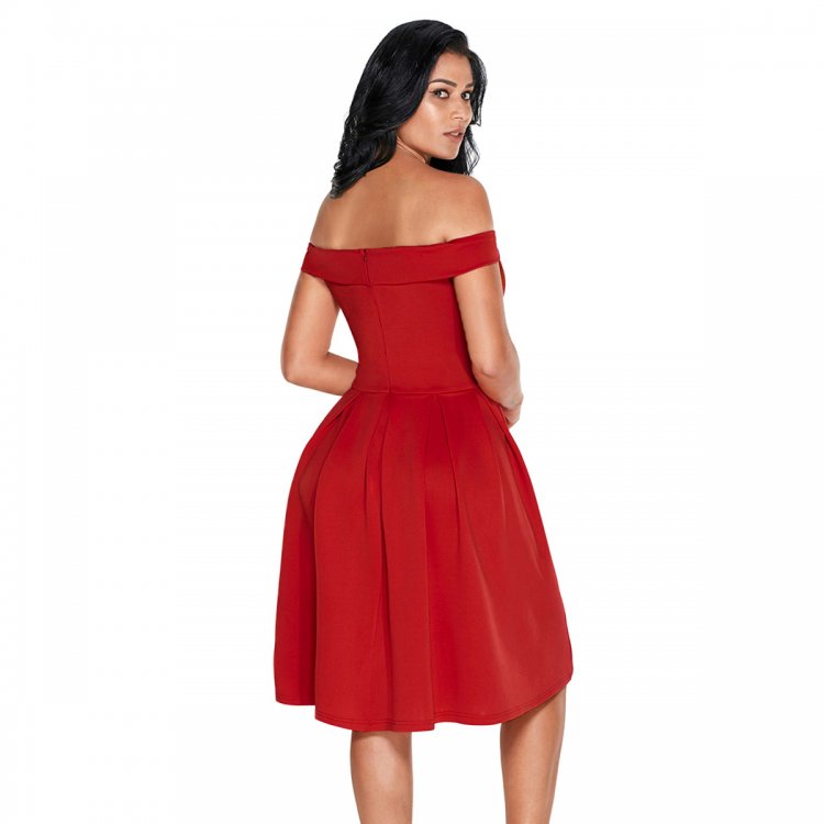 Red Foldover Off Shoulder Sweet Homecoming Dress