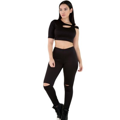 Black 2pcs One Sleeve Fit Jumpsuit Set