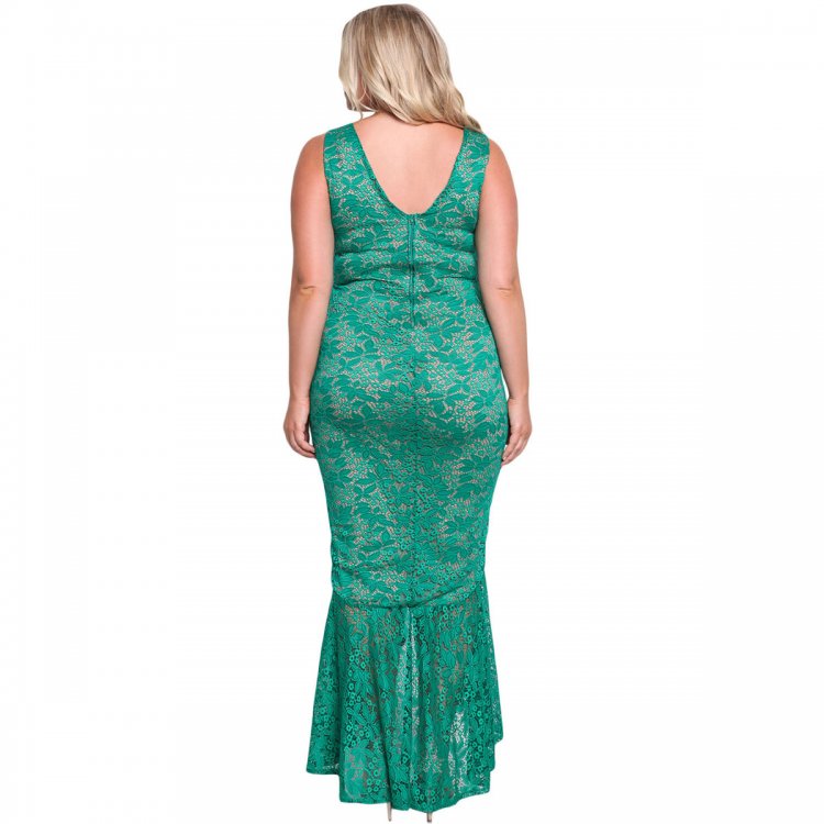 Emerald Plus Size Floral Lace Ruffle Mermaid Maxi Gown