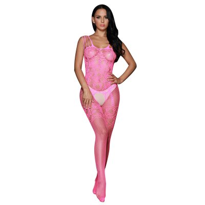 Rosy Strappy Shoulders Floral Motif Mesh Body Stockings