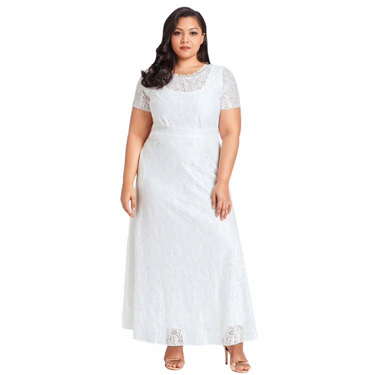 White Plus Size Lace Party Gown
