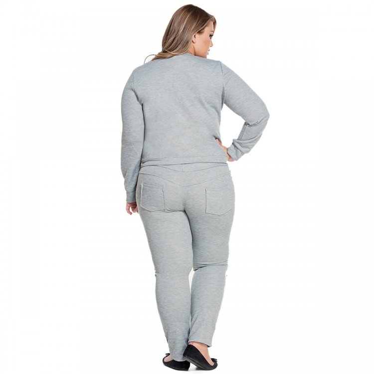 Grey Fashion Sporty Zipped Pants Set