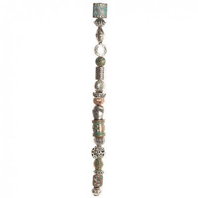 Fashion strung beads, metal silver Patina
