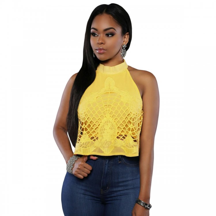 Yellow Embroidered Luxe Crop Top