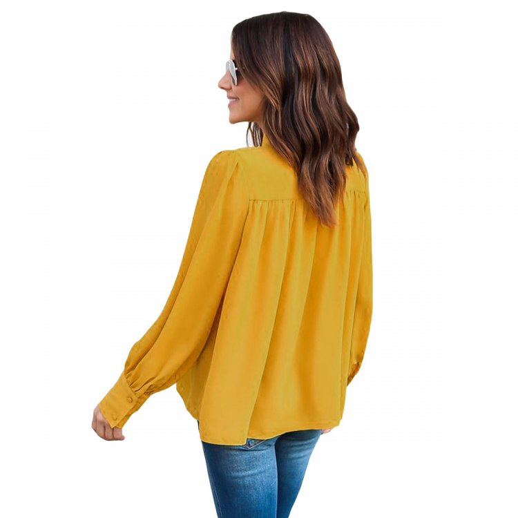 Yellow Demure Tie Neck Blouse for Women
