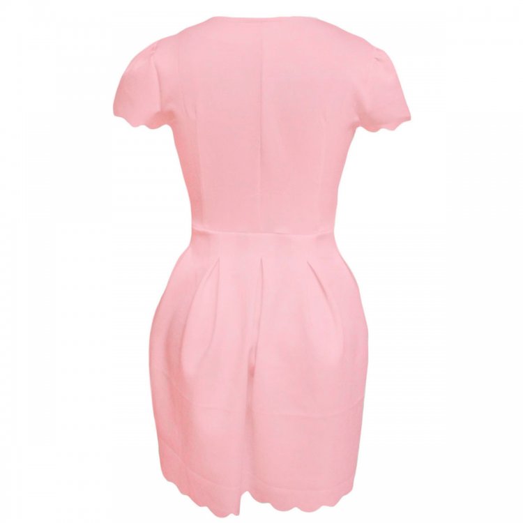 Pink Sweet Scallop Pleated Skater Dress