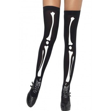 Black Thigh High Skeleton Print Stockings