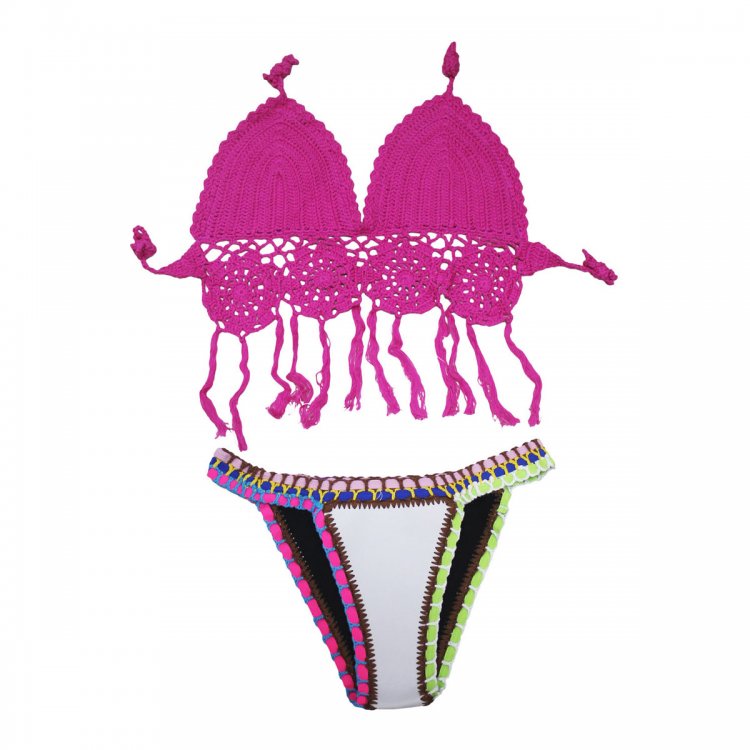 Rosy Crochet Bikini Top with Neoprene Bottom