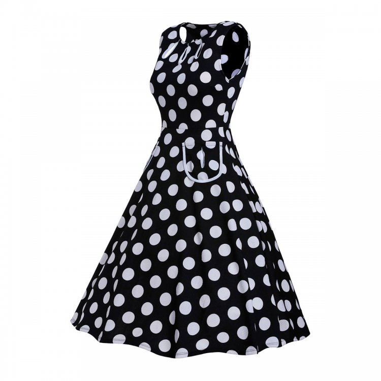 Black Plus Size Polka Dot Bohemain Print Dress with Keyholes