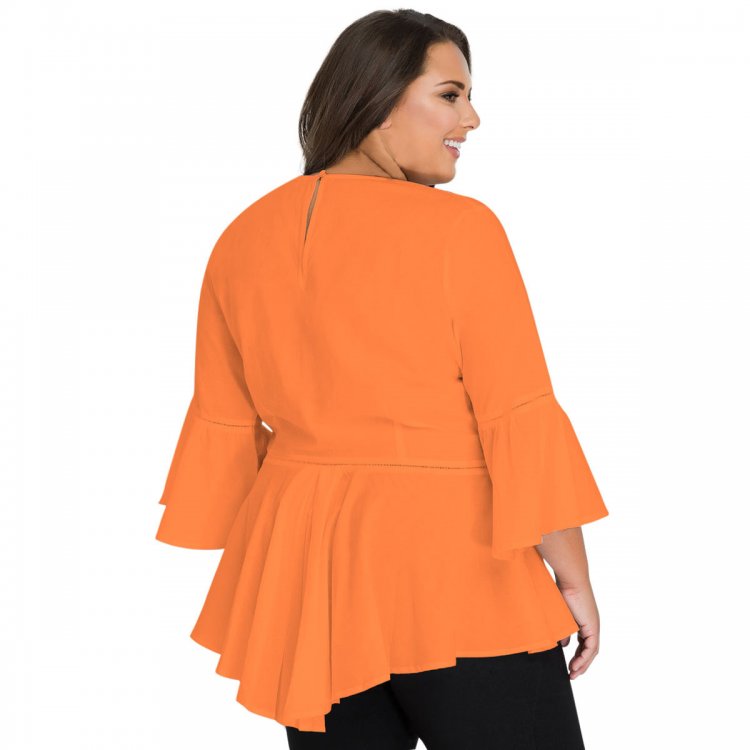 Orange Crochet Insert Bell Sleeve Plus Size Top