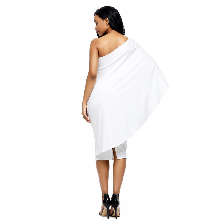 White Batwing Sleeve One Shoulder Sheath Dress