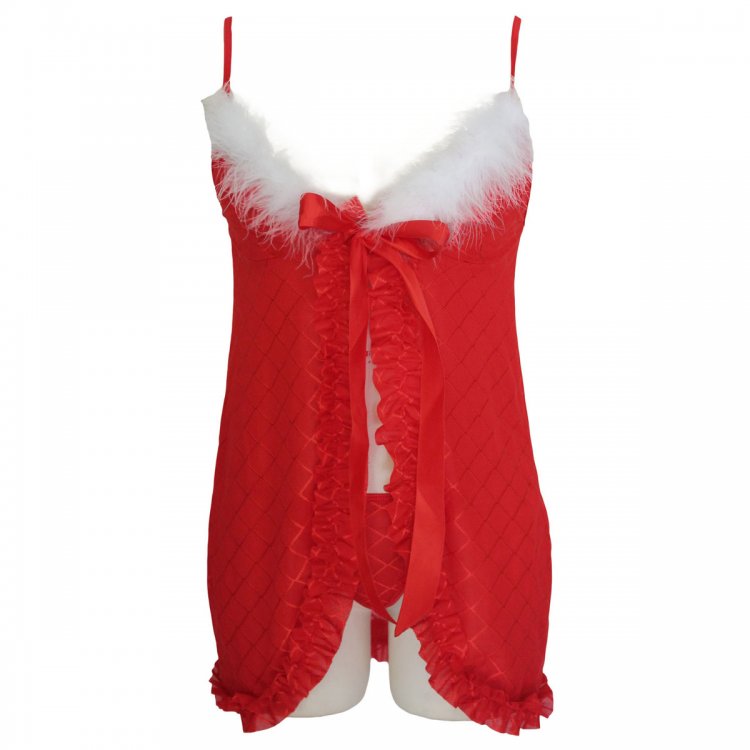 3pcs Sexy Short Babydoll Open Front Mrs.Claus Costume