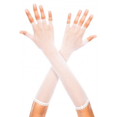 White Fingerless Fishnet Elbow Length Gloves