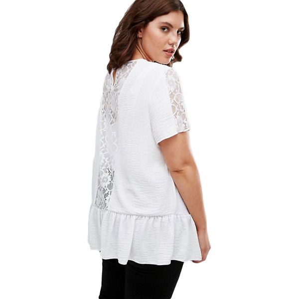 White Plus Size Smock Top with Lace Insert