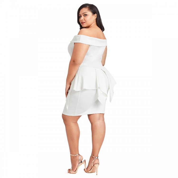 White Plus Size Fold Over Off Shoulder Peplum Dress