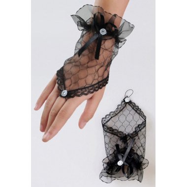 Black Transparent Fingerless Elbow Short Gloves