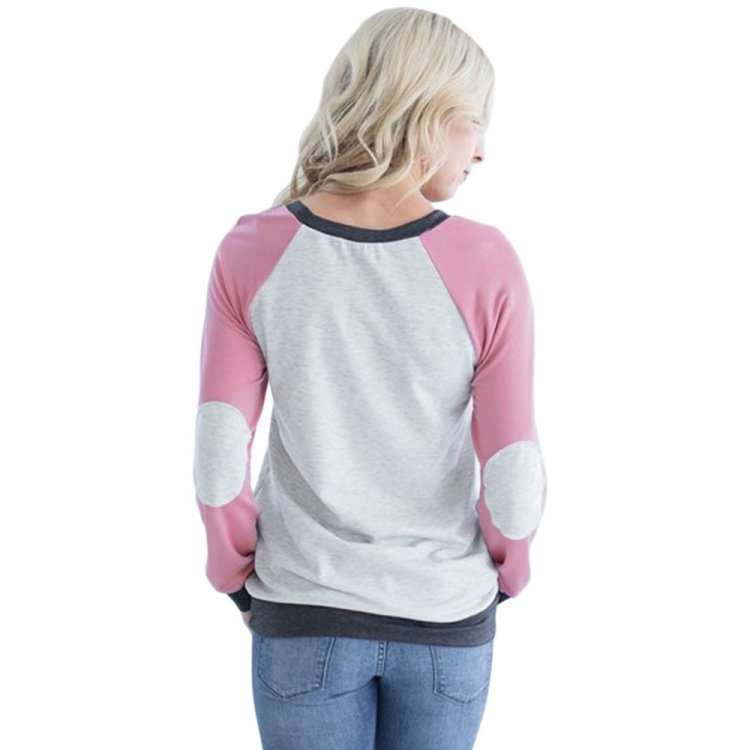 Pink Raglan Sleeve Patch Elbow Sweatshirt Top
