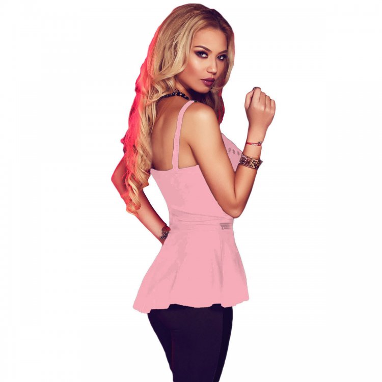 Pink Charming V Neck Flare Clubwear Top