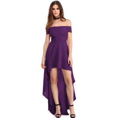 Purple High Low Hem Off Shoulder Party Dress