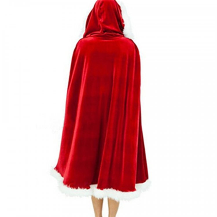 Deluxe Red Velvet Christmas Hooded Cape Cloak Costume