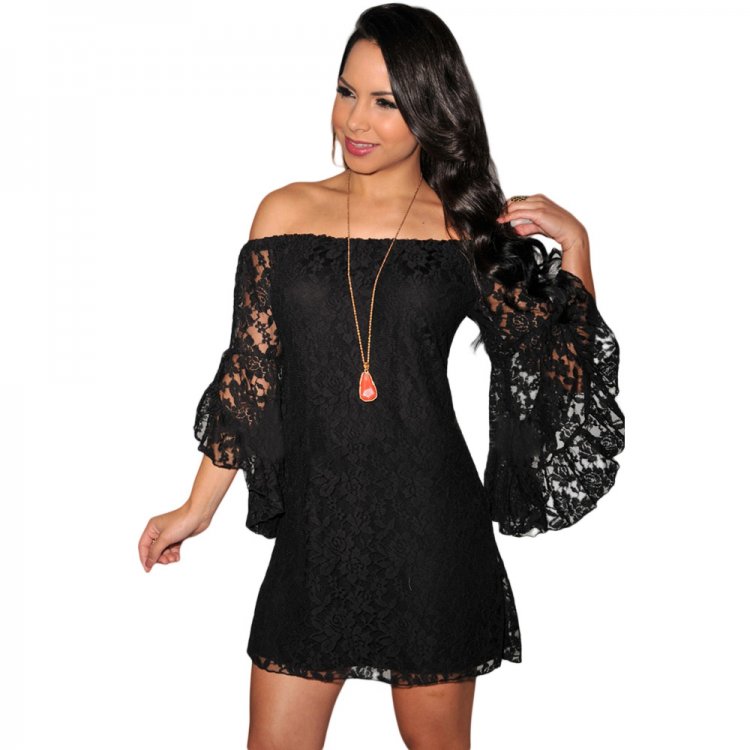 Plus Size Black Lace Off-The-Shoulder Mini Dress