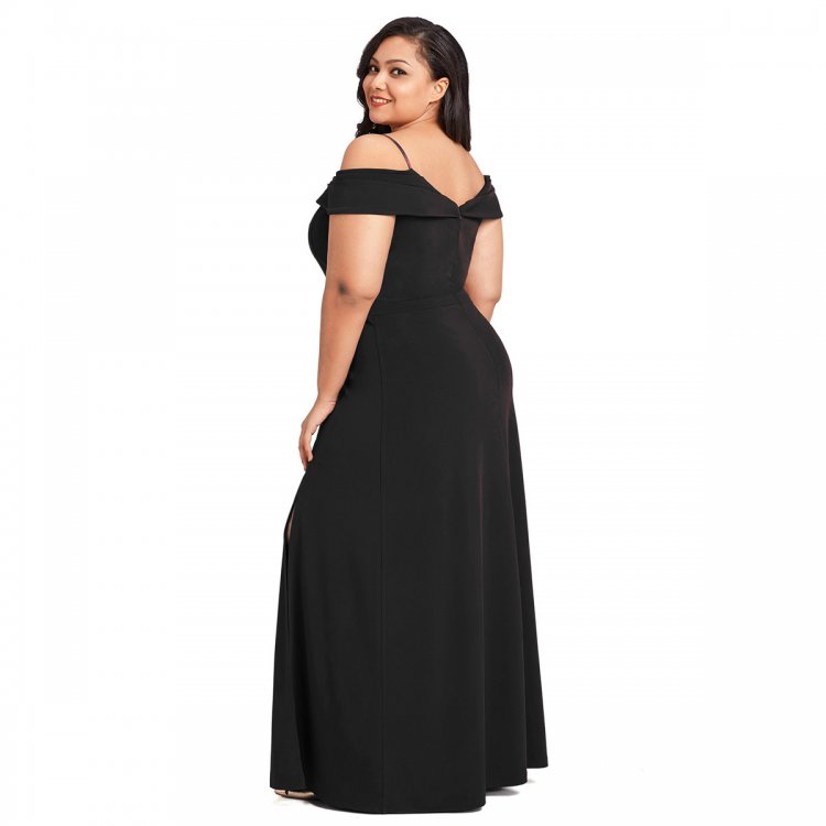 Black Long Off the Shoulder Plus Size Gown