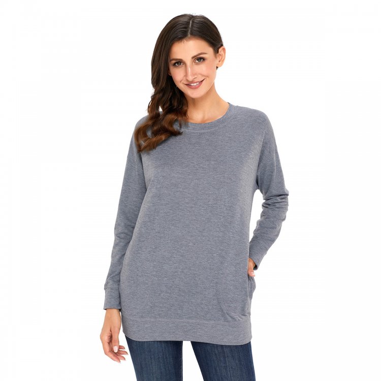 Grey Casual Pocket Style Long Sleeve Top