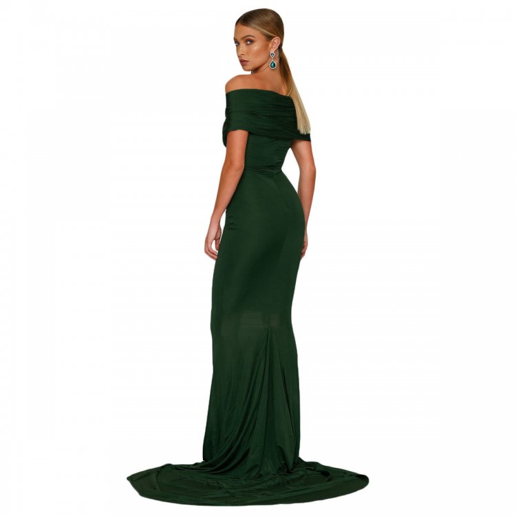 Emerald Off-shoulder Mermaid Wedding Party Gown