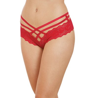 Red Stretch Lace Double Strap Crisscross Panty